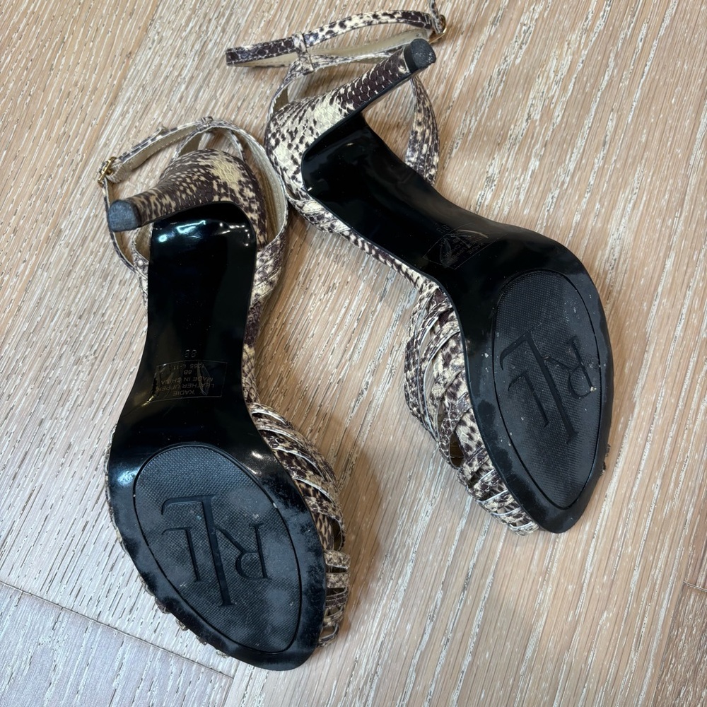 LAUREN RALPH LAUREN KADIE SANDAL Snakeskin Ankle Strap Heel Size 8 - Picture 7 of 8